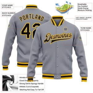 Chaqueta Varsity Personalizada en Gris, Negro y Dorado, Chaqueta Bomber de Dos Tonos con Cierre Completo, Chaqueta Letterman Premium Unisex para Deportes de Equipo y Ropa Urbana - Product Image 2