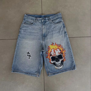 Shorts en jean vintage personnalisés pour hommes, brodés, style streetwear hip-hop, amples et respirants, en polyester/coton, patchwork, vente en gros - Product Image 1