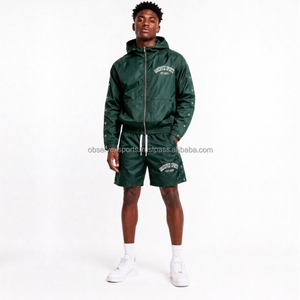 Conjunto Cortavientos para Hombre, Cortavientos Térmico Bordado de Primera Calidad, Diseño Personalizado con Logotipo, Chaqueta y Pantalones Cortos de Poliéster Estilo Urbano - Product Image 1
