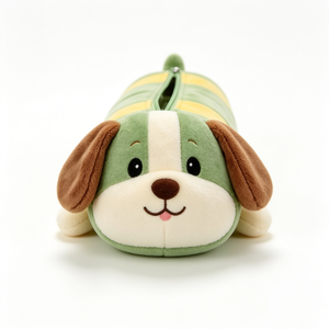 Green Plush Dog Pencil Case With Yellow Stripes And Brown Ears For <b>Kids</b> Unisex - Product Image 2