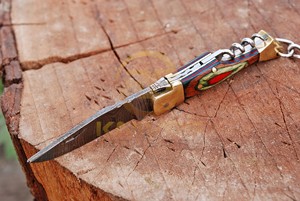Cuchillo de bolsillo de acero de Damasco al por mayor, mini herramienta multiusos de madera, sacacorchos portátil, cuchillo plegable, logotipo personalizado, abridor de botellas EDC profesional - Product Image 4