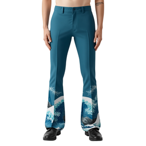 Pantalones Distintivos de Hombre con Diseño de Ondas Horizontales e Influencia Moderna de la Moda Urbana - Product Image 1