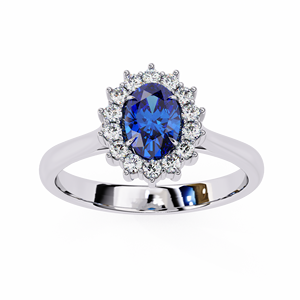 Anillo Ovalado de Moissanita Azul con Halo, Oro Blanco, Piedra Creada en Laboratorio, Joyería Nupcial, Regalo - Product Image 1