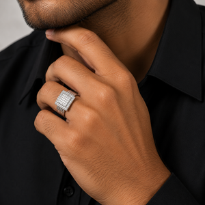 925 Sterling <b>Silver</b> Square Micro Pave Cubic Zirconia Signet <b>Ring</b> for <b>Men</b> Wedding Party High Polish Finish - Product Image 1