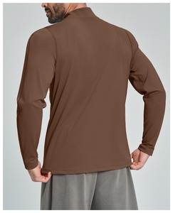 Haut de sport gris pour homme à manches longues, col montant, quart de zip, en polyester, anti-humidité, pour l'entraînement de performance, vente en gros - Product Image 6