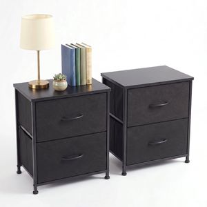 Lot de 2 commodes modernes en tissu avec structure métallique et plateau en bois, organisateur de rangement noir - Product Image 1