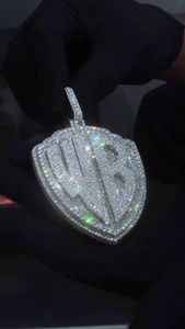 Collar con Colgante de Escudo WB Personalizado, Chapado en Oro Blanco, Plata de Ley 925, con Incrustaciones de Diamantes Moissanite, Estilo Hip Hop, para Hombre - Product Image 5