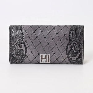 Portefeuille trifold en cuir de vache fait main, gravure florale, RFID, portefeuille long vintage pour femme - Product Image 4