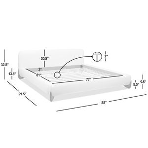 Letto Moderno Alpine King con Piattaforma, Rivestimento in Bouclé Bianco Avorio, Design Imbottito - Product Image 1