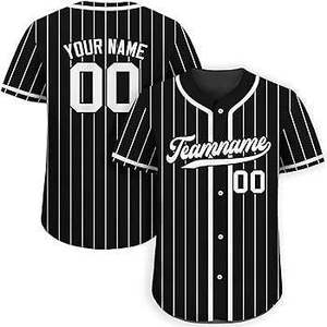 Maillot de baseball noir à manches courtes boutonné avec nom d'équipe, bordure verte, en maille, pour homme - Product Image 3