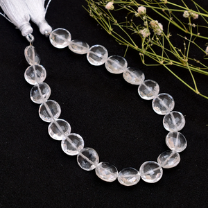 Perles de cristal de quartz AAA+ facettées de 10 mm, perles briolette en forme de pièce de monnaie, cristal de quartz naturel transparent, pierres semi-précieuses, perles fantaisie pour bijoux - Product Image 1