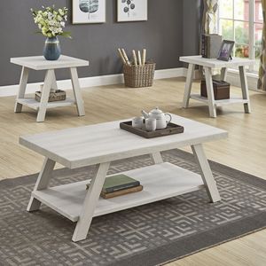 Juego de mesa de centro con estantes de madera con acabado blanco contemporáneo Athens - Product Image 1