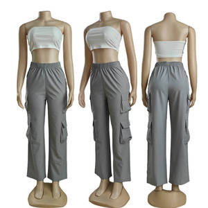 Pantalon décontracté pour femme, taille mi-haute élastique, multi-poches, couleur unie, PRODUIT TRÈS POPULAIRE - Product Image 2