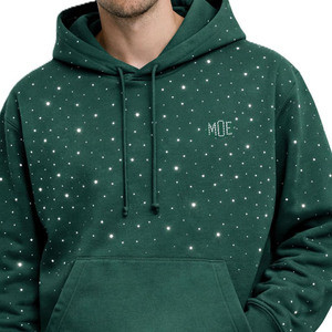 Sudadera con Capucha para Hombre con Pedrería en Toda la Superficie, Sudadera Oversize de Algodón y Felpa para Hombre, Estilo Urbano con Cristales Hotfix - Product Image 4