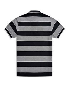 เสื้อโปโลผู้ชายแบบถักลายทาง ปรับแต่งได้ แขนสั้น ทรงปกติ สวมใส่สบาย สีดำเทา ลายพิมพ์ - Product Image 1