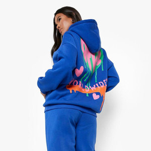 Women's Blue Hooded Tracksuit Set Full Sleeve Floral Embroidery Casual Sweatshirt <b>Pants</b> Plus Size Spring Wear - Product Image 6