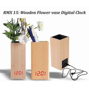 Sheesham Wood Flower Vase Digital <b>Clock</b> Wholesale | Handcrafted Home Decor - Product Image 1