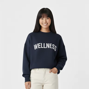 เสื้อสเวตเชิ้ตคอกลมโอเวอร์ไซส์สำหรับผู้หญิง พิมพ์ลาย Wellness ทรงปกติ แขนยาว ผ้าฝ้ายถัก สไตล์ฤดูใบไม้ร่วง - Product Image 1