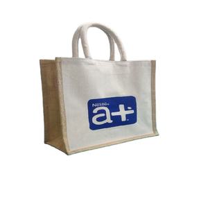 <b>Medium</b> Jute Burlap Shopping Tote Bag Custom Pattern Reusable Carry <b>Handbag</b> with Reinforced Handles for Events Gifts and Retail - Product Image 2