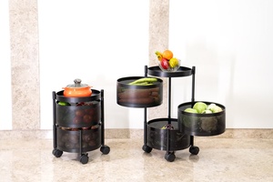 Étagère de cuisine pliable à trois niveaux en acier inoxydable argenté de luxe, finition miroir, sur roulettes - Product Image 2
