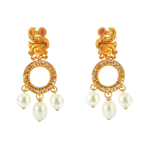 24K Gold Plated Pearl Drop Jhumka Earrings-Ethnic Religious Trendy Party Jewelry - Product Image 1