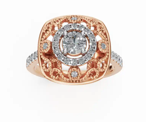 Anillo de Diamantes de Diseño Vintage con Halo Ornamentado, con un Peso Total de 0612 Quilates y 33 Piedras Brillantes - Product Image 1