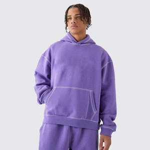 Ensemble de survêtement unisexe violet à capuche, coupe ample, couleur unie, 100 % coton, pour l'automne - Product Image 2