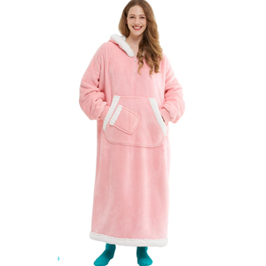 Oversized Wearable <b>Blanket</b> <b>Hooded</b> Sweatshirt Soft Sherpa Lined Solid Pullover Women Front Logo Cotton Blend Autumn Winter Spring - Product Image 1