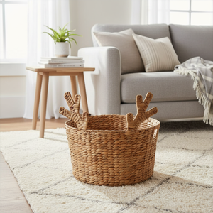 Water Hyacinth <b>Basket</b> Handmade Woven <b>Storage</b> Reindeer <b>Basket</b> for Christmas Decor and Holiday Gift Display - Product Image 4