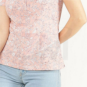 Polo à fleurs pour femmes, manches courtes, rose, imprimé, coton Oxford, décontracté, respirant, coupe régulière, 100% coton - Product Image 4
