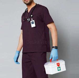 Uniforme Médico Morado de Poliéster para Hombre, Overol de Trabajo Cómodo y Resistente al Polvo, con Estetoscopio y Guantes - Product Image 4