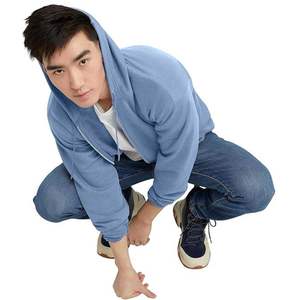 Mens Light Blue Full Zip Hoodie Plain Hooded Sweatshirt Casual Long Sleeve Zip Up Jacket Cotton Blend Fleece Hoodie - Product Image 2
