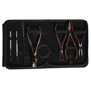 Kit d'outils pour extensions de cheveux or rose : Pince de 7 pouces, Pince à micro-perles, Pince à sertir, Crochet de tirage, Outils à boucles, Pince à bandes adhésives, Peigne - Product Image 1