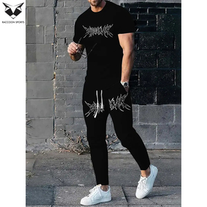 Conjunto Casual de Dos Piezas para Hombre, Otoño, Cuello Redondo, Camiseta de Manga Corta de Felpa y Pantalones con Cordón Ajustable, con Logotipo Personalizado - Product Image 2