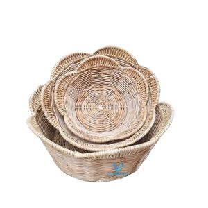 VIETRUSTIC Handmade Rattan Serving <b>Tray</b> Floral Pattern Natural Wicker Decorative Storage <b>Basket</b> for Dining Table Coffee Table - Product Image 2
