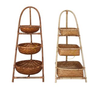 Bamboo Three-Tier <b>Basket</b> <b>Shelf</b> With Arched Top For Storage And Display - Product Image 4