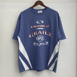 เสื้อยืดโอเวอร์ไซส์ผู้ชาย GRAILZ แขนสั้น สไตล์สตรีท ผ้าคอตตอนเจอร์ซีย์ คอกลม แต่งขอบตัดสี พิมพ์ลายตัวอักษร โลโก้ด้านหน้า - Product Image 3