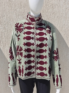 Veste brodée vert sauge, veste florale Suzani bordeaux, vêtement d'extérieur ethnique bohème - Product Image 6