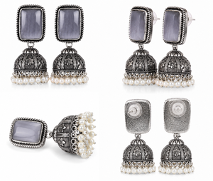 Oxidized <b>Silver</b> Jhumka <b>Earrings</b> for Women | Handmade Indian Ethnic <b>Dangle</b> <b>Earrings</b> | Wholesale Fashion Jewelry - Product Image 4