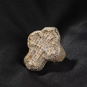 Cross Shape <b>Cocktail</b> <b>Ring</b> Mens 24K <b>Gold</b> Plated Cubic Zirconia Pave Setting Hiphop Party Jewelry Alloy Fashion <b>Ring</b> for Sale - Product Image 2