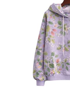 Sudadera con Capucha para Mujer con Estampado Floral de Lavanda, Felpa de Algodón, Estilo Casual, Fabricante Personalizado, Proveedor Mayorista de Ropa Urbana - Product Image 3