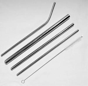 Stainless Steel <b>Drinking</b> <b>Straws</b> Set 4-Pack Reusable Bar Accessories Minimalist Design With Cleaning Brush - Product Image 1