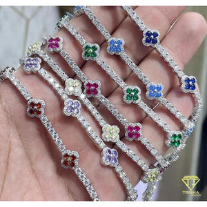 925 Sterling <b>Silver</b> Moissanite Clover Chain <b>Bracelet</b> Diamond Cluster Flower <b>Bracelet</b> Four Leaf Clover Fashion Link <b>Bracelets</b> - Product Image 4
