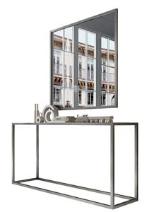 Console Moderne Industrielle Convertible avec Miroir, Cadre en Métal Argenté Brossé, Meuble Minimaliste pour Entrée et Hôtel - Product Image 3