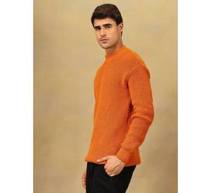Men's High Quality Geometric Orange Knitted Pullover Sweater Full Sleeve Winter Wear Wool 240g Fabric Weight Wool Liner Quick - Product Image 4