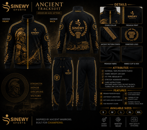 SINEWY SPORTS Chándal Deportivo Premium Vintage con Capucha y Estampado de Guerrero Espartano en Negro y Dorado para Hombre - Product Image 6