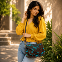Tas Selempang Kulit Metalik Terbaru Gaya Gypsy Boho Kulit Asli Vintage Buatan Tangan Gaya Barat Multifungsi