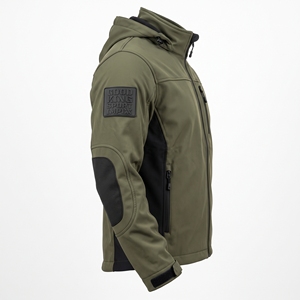 Chaqueta Técnica de Exterior con Paneles Laterales en Negro Oliva, Resistente al Frío, Cuello Alto, Cierre Completo, Uniforme Utilitario para Todo Clima - Product Image 3