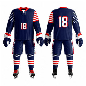 Conjunto de Jersey de Hockey sobre Hielo con Bandera Americana, Manga Larga, Impresión Sublimada, Uniforme Transpirable con Número 18, Talla Adulto - Product Image 1