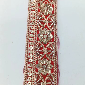 ขอบลูกไม้ลายดอกไม้สีทองอร่ามประดับมุกเย็บมือ  แบบรักษ์โลก  หรูหรา โรแมนติก  ตกแต่งขอบด้วยผ้าตาข่าย  งาน JK Creation ขนาด 2''-2.875 นิ้ว - Product Image 1